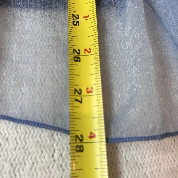 Blue Fairy Sheer Sleeveless Blouse Sz S Asymmetrical Hem Overlay Embroidered - Picture 10 of 12